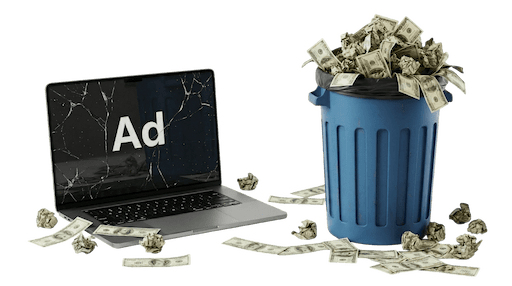 Trash bin overflowing with money